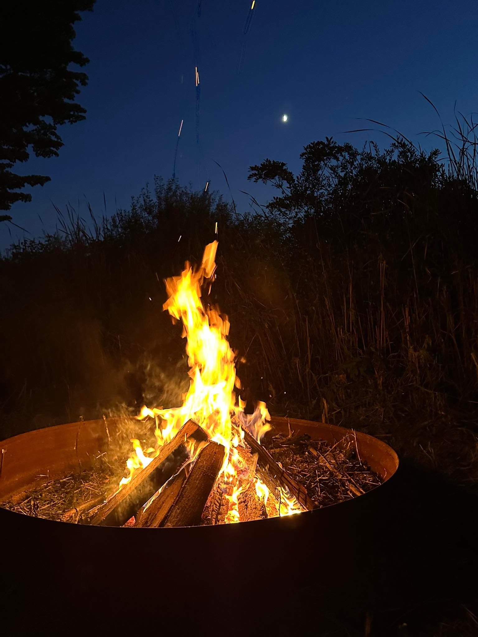 Evening bonfire at the farm